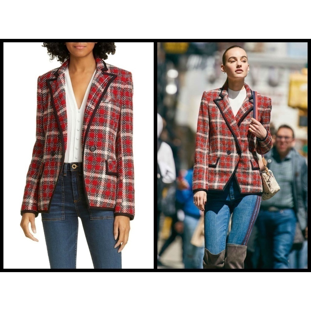 💕VERONICA BEARD💕 Tweed Harriet Cutaway Blazer ~ Red Plaid 6 NWOT